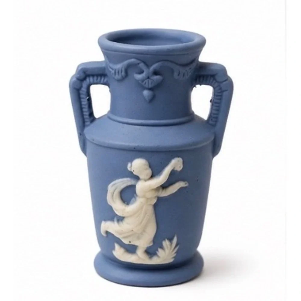 Vintage Occupied Japan Miniature Jasperware Style Blue White Urn Vase 2.5 Inch‎